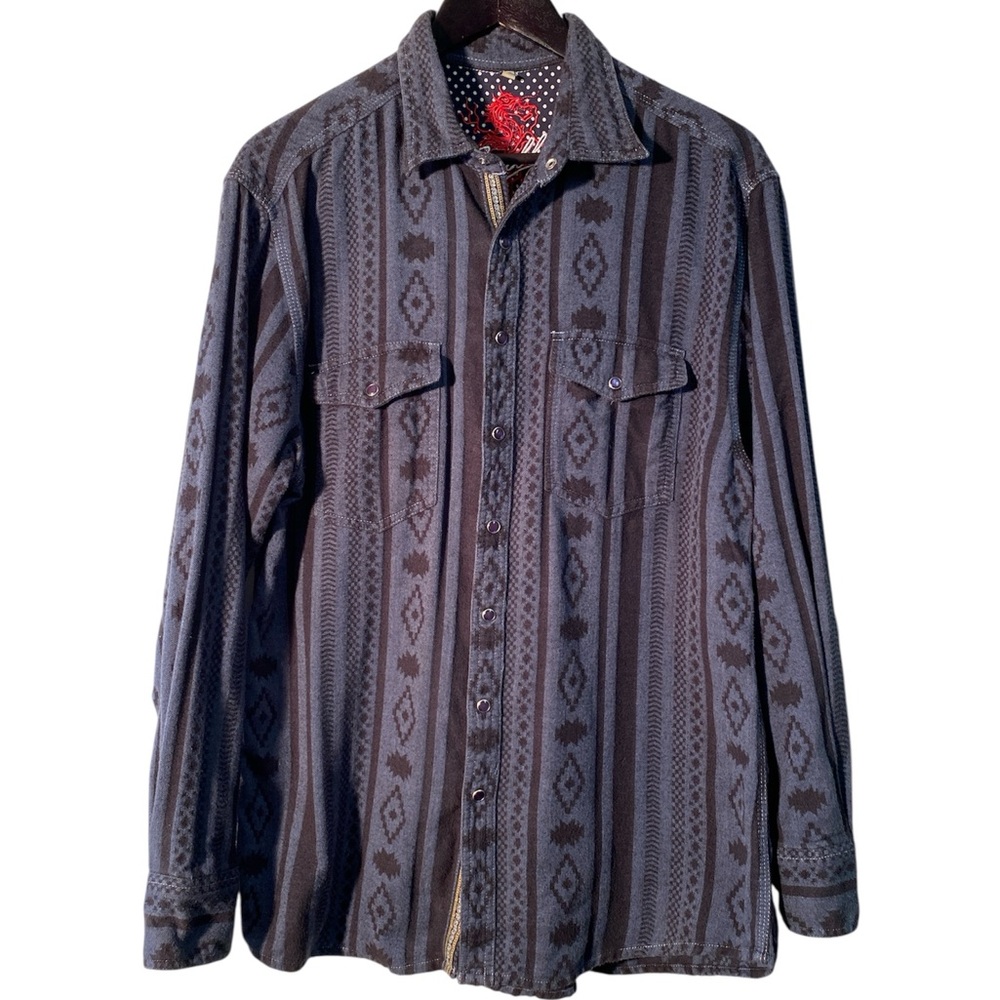 Scully Blue/Gray and Black Aztec Patterned Shirt.